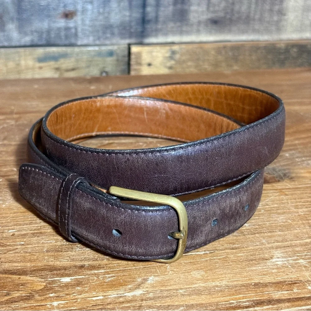 Colours By Alexander Julian Full Grain Cowhide Brown Leather Belt 34 Gold Buckle